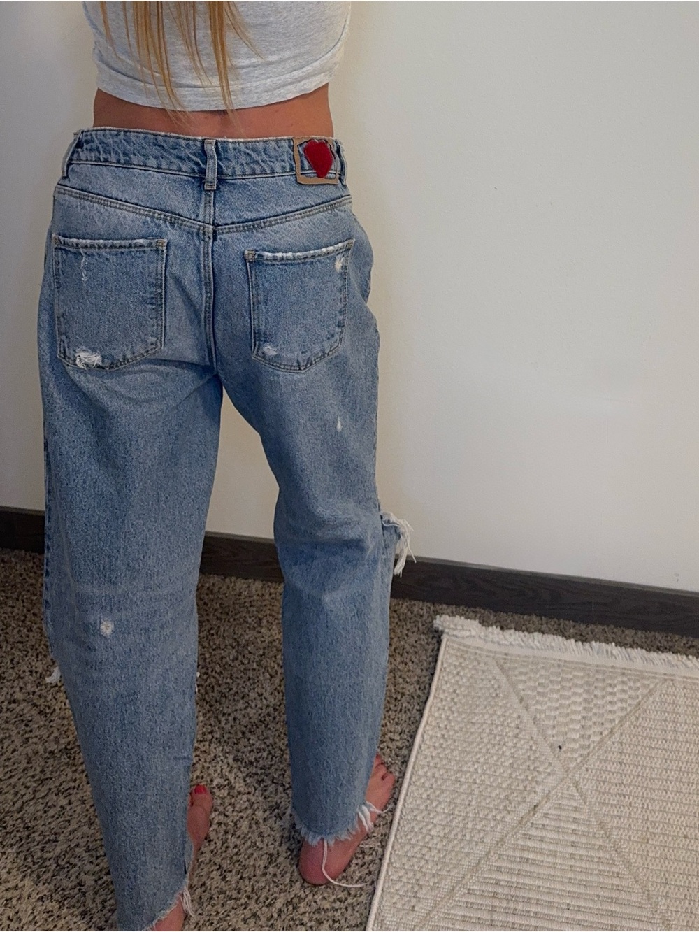 Zara Premium Denim Collection distressed/straight/cropped jeans, size US 8